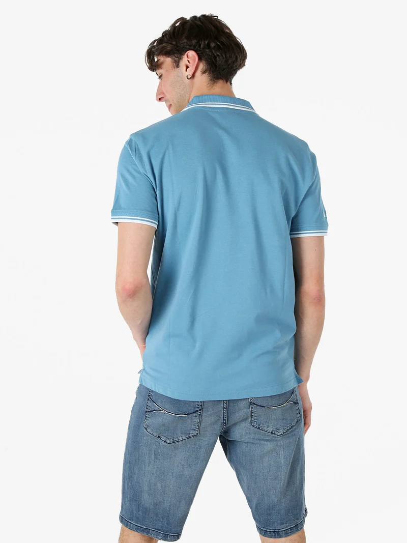 Polo da uomo in cotone a maniche corte - azzurro