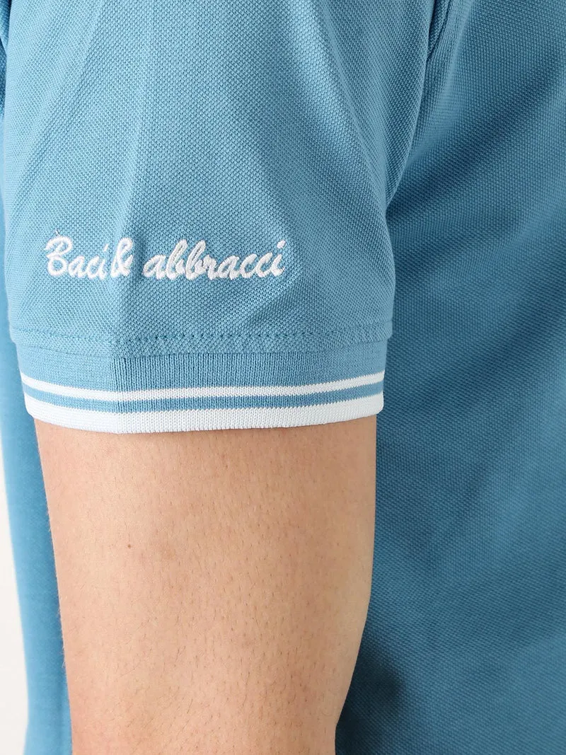 Polo da uomo in cotone a maniche corte - azzurro