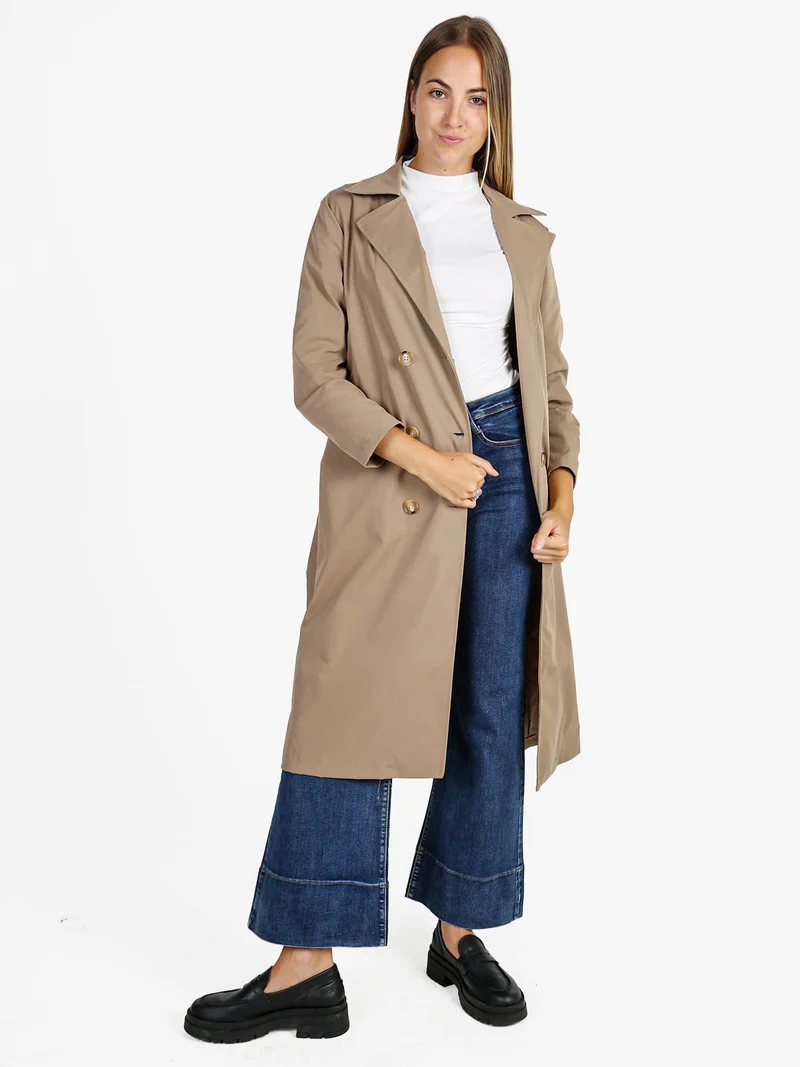 Trench lungo da donna a doppiopetto - cammello