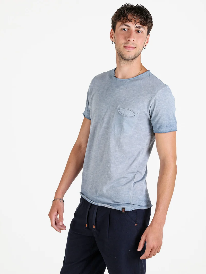 T-shirt uomo in cotone con taschino - blu