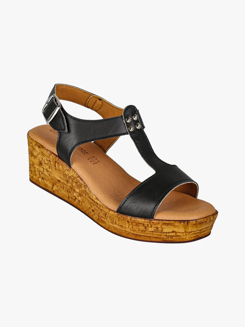 Sandali donna con zeppa e plateau e dettaglio borchie - nero