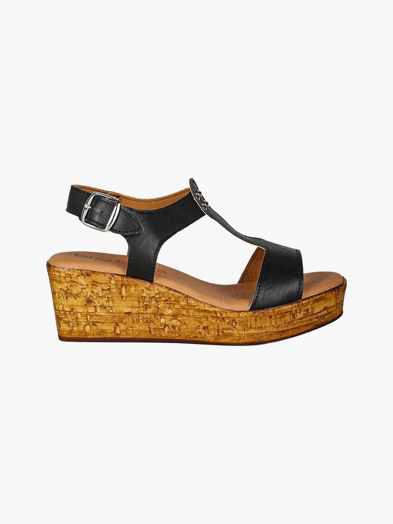 Sandali donna con zeppa e plateau e dettaglio borchie - nero