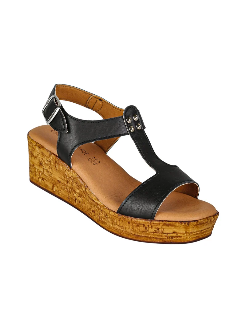 Sandali donna con zeppa e plateau e dettaglio borchie - nero