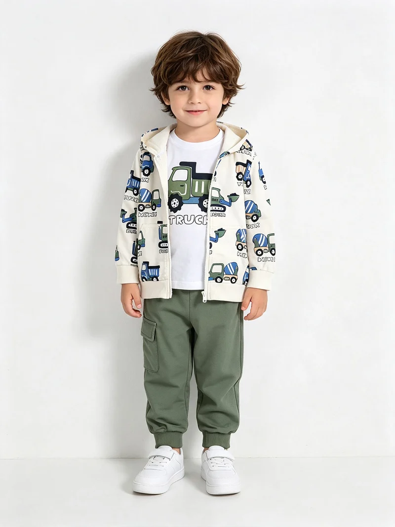 Completo 3 pezzi da neonato con cappuccio e zip - beige