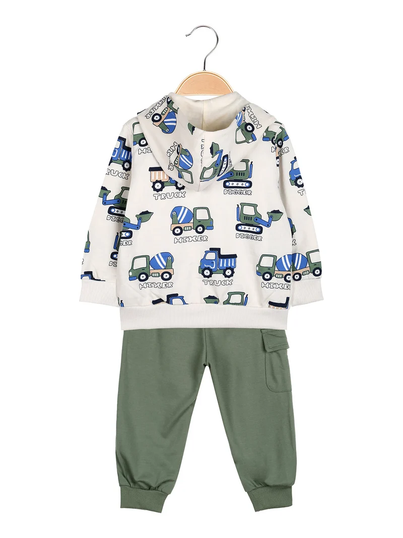Completo 3 pezzi da neonato con cappuccio e zip - beige