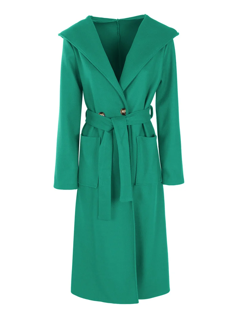 Cappotto classico donna con cappuccio - verde