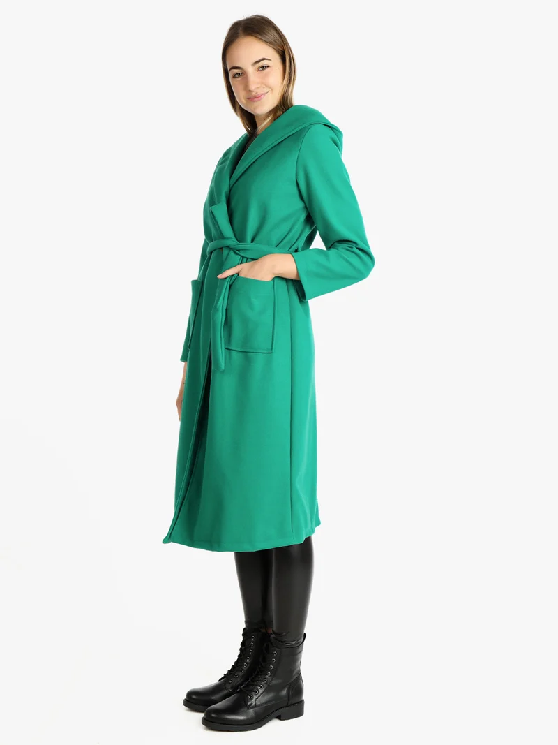 Cappotto classico donna con cappuccio - verde
