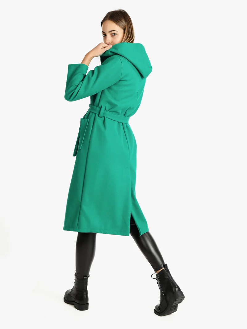 Cappotto classico donna con cappuccio - verde