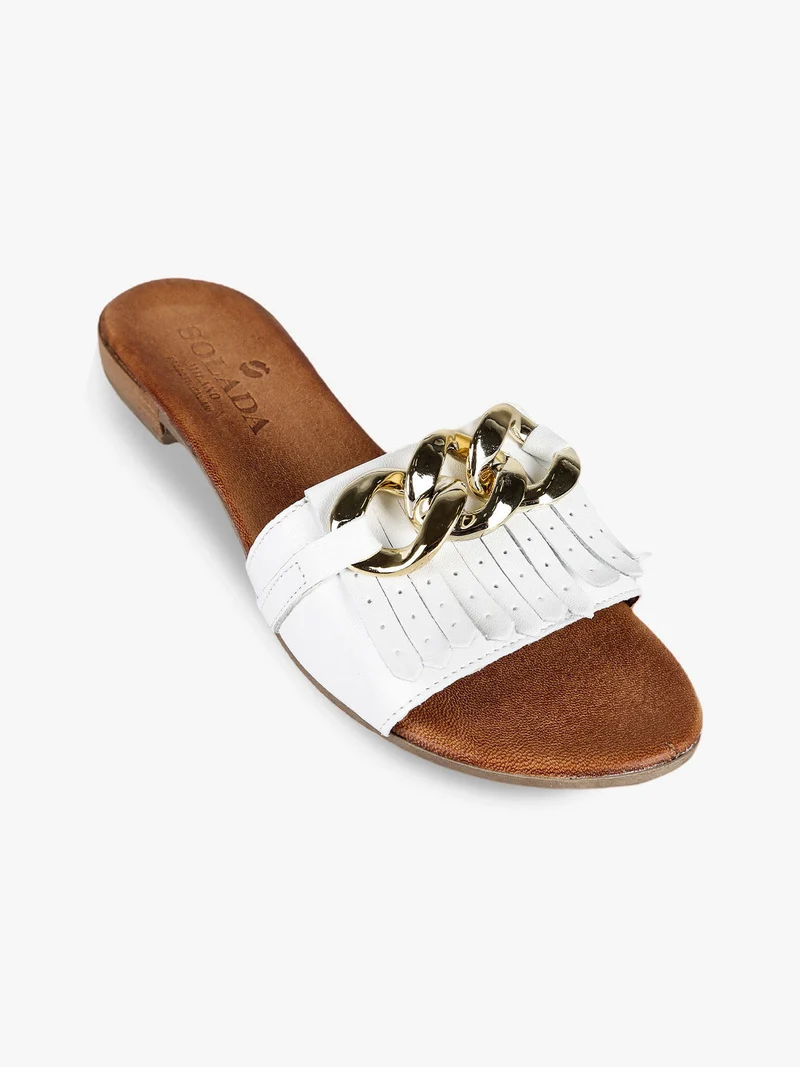 Ciabatte in pelle donna con nappine - bianco