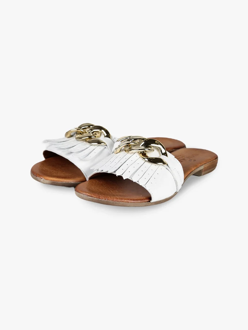 Ciabatte in pelle donna con nappine - bianco
