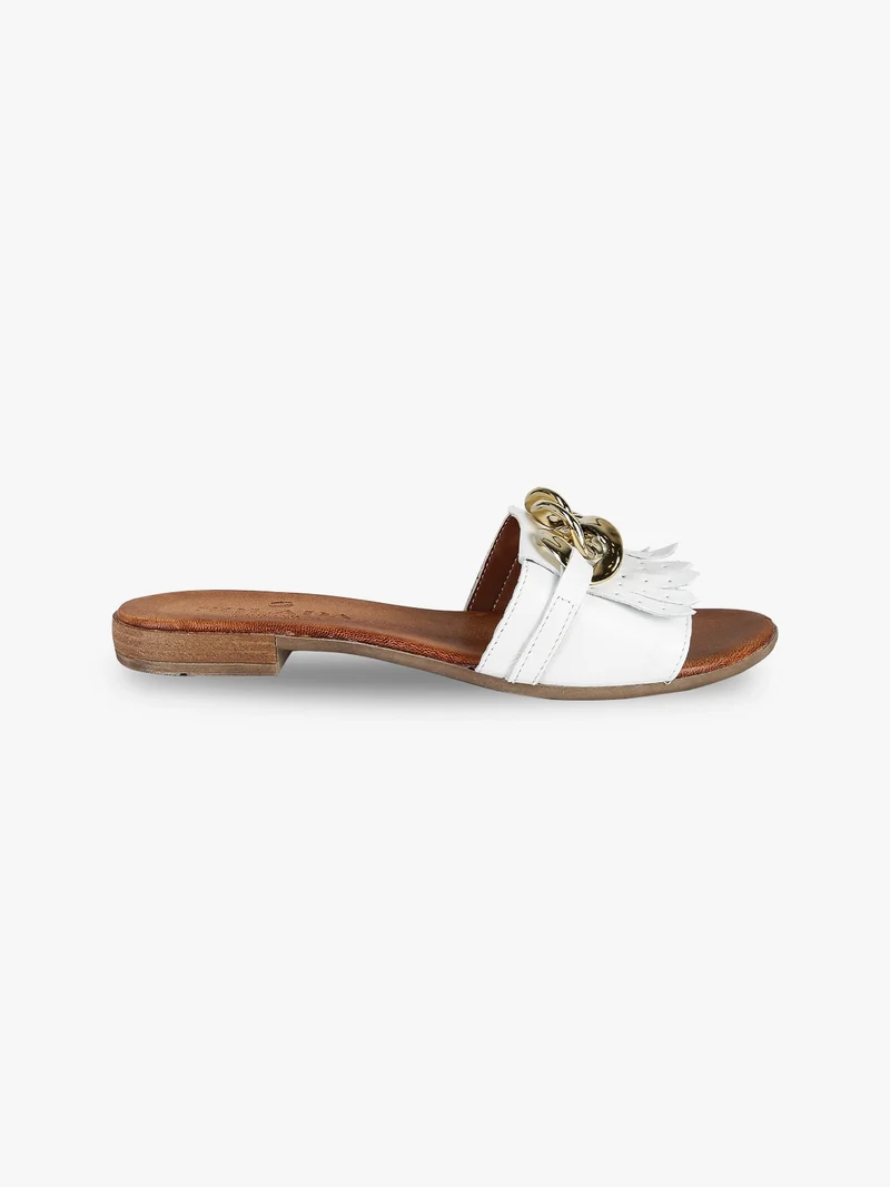 Ciabatte in pelle donna con nappine - bianco