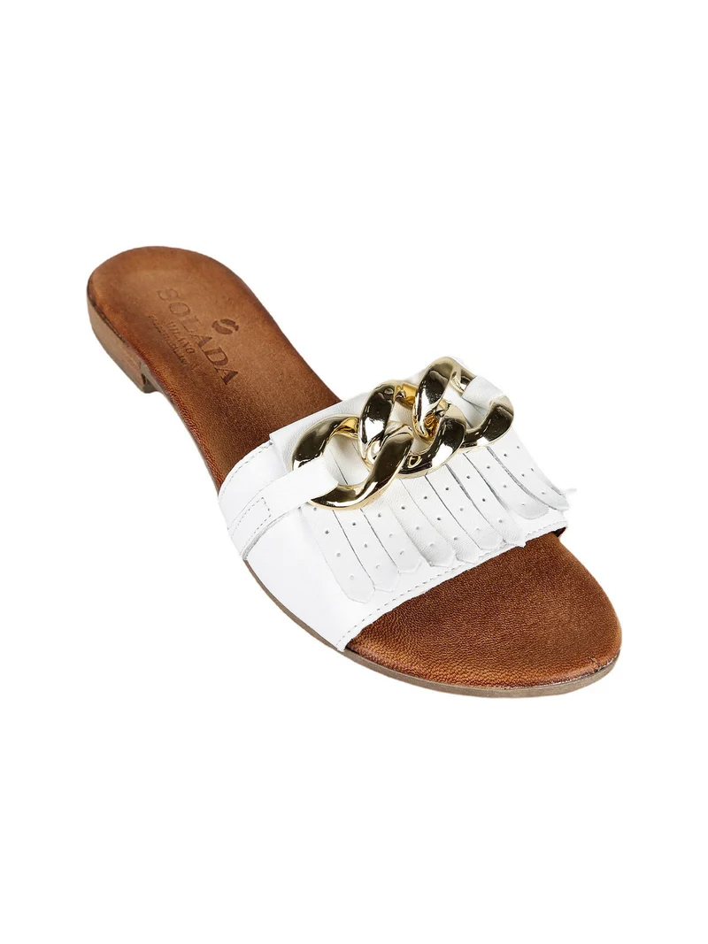 Ciabatte in pelle donna con nappine - bianco