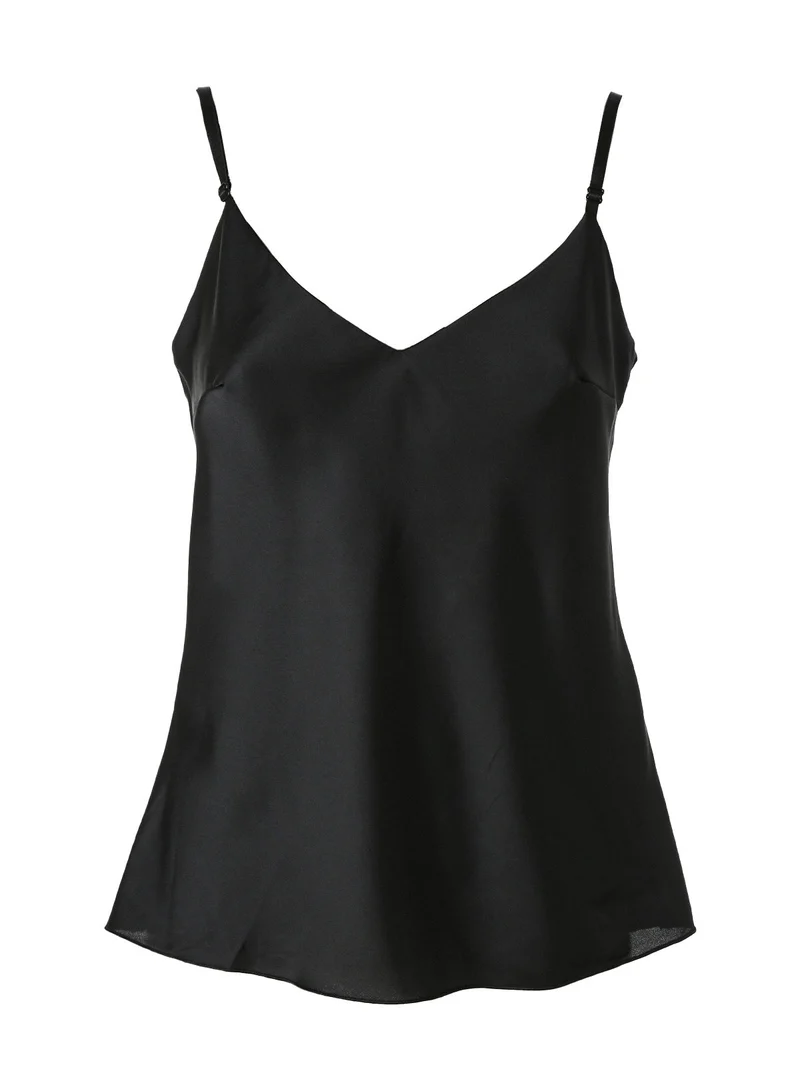 Top donna effetto raso con scollo a V davanti e dietro - nero