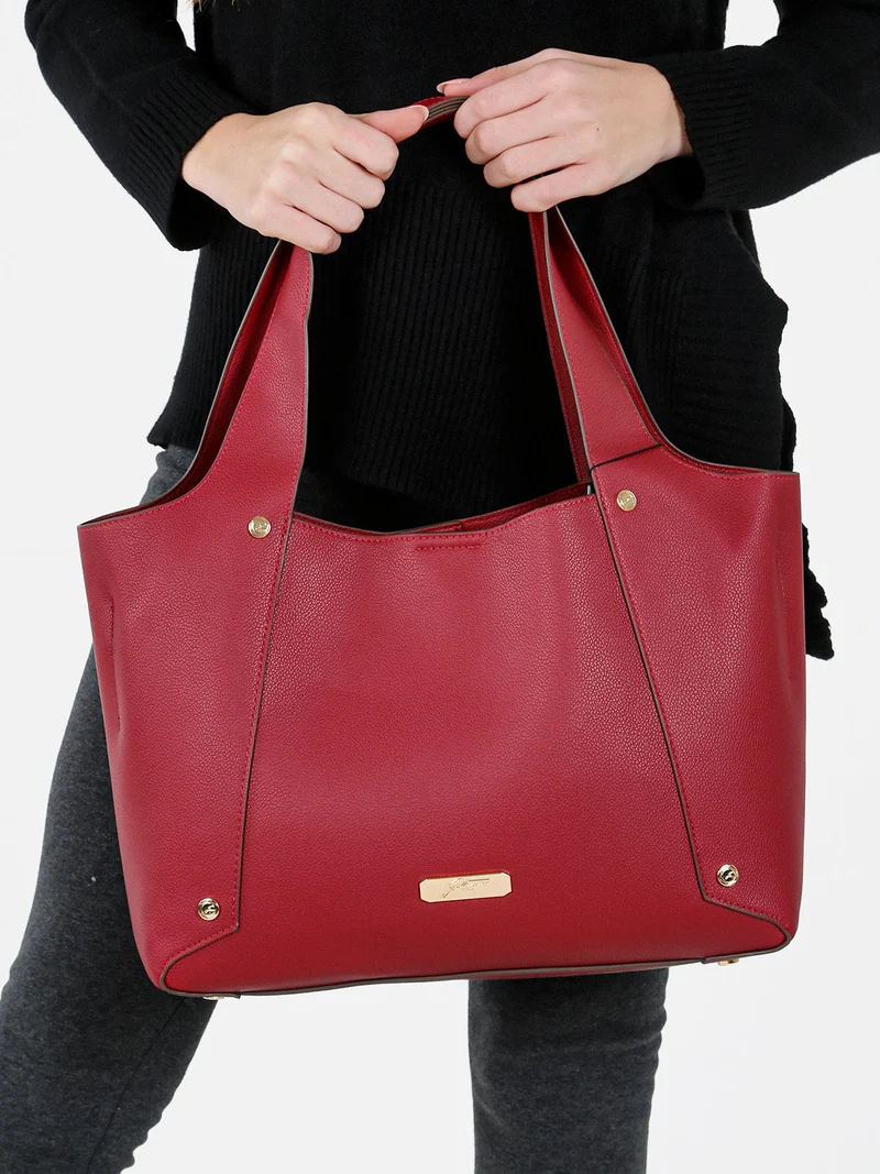 Borsa donna in ecopelle con doppi manici - rosso