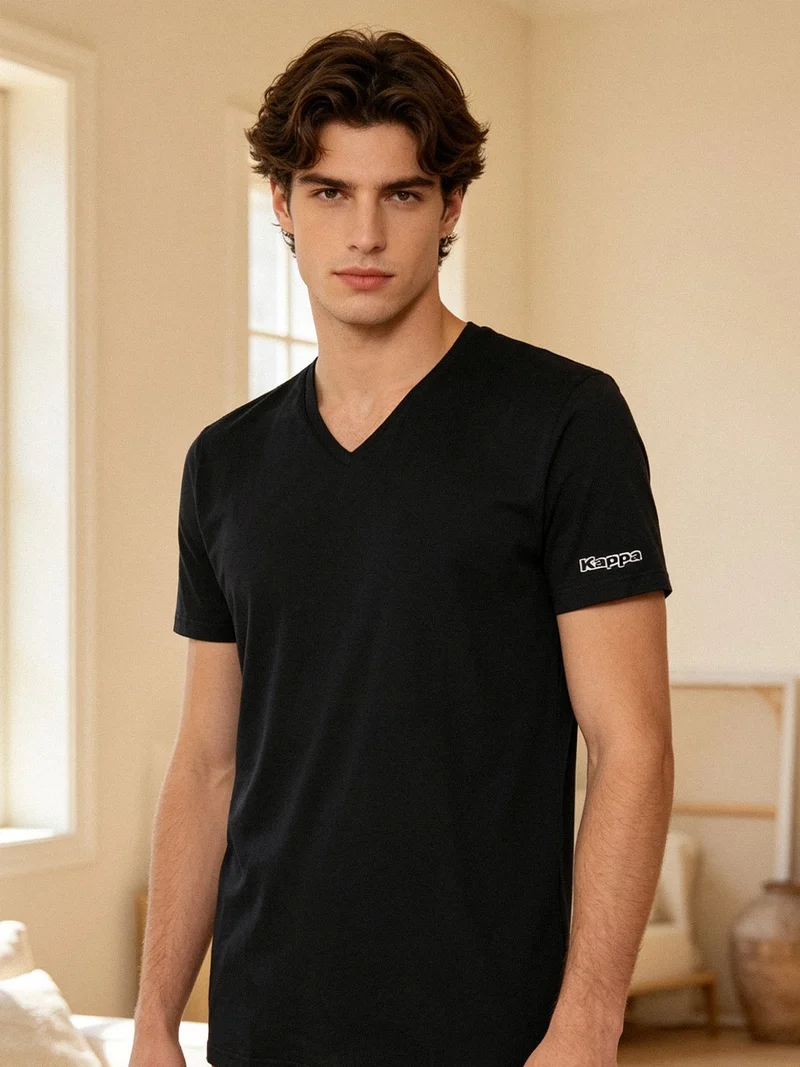 T-shirt intima da uomo in cotone scollo V - nero