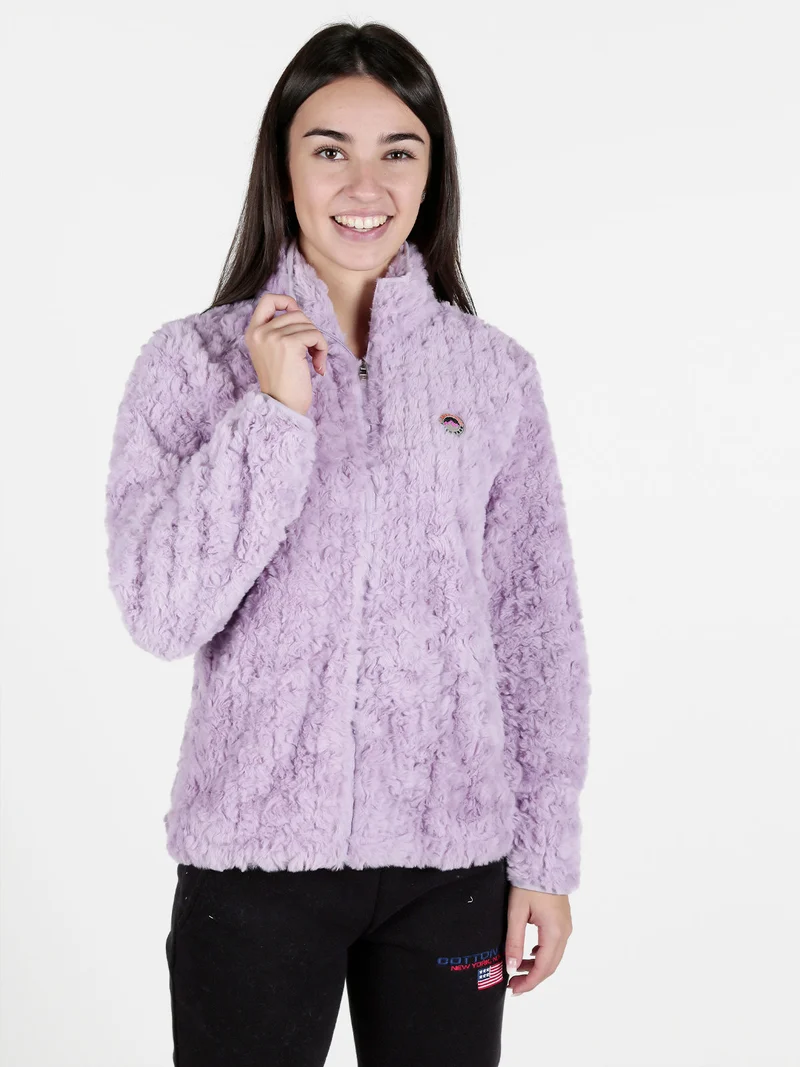 Giacca donna sportiva in ecopelo con zip - lilla