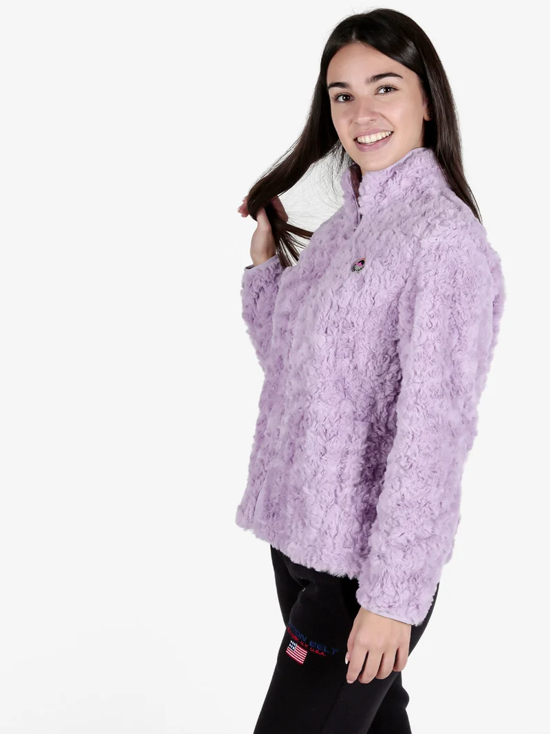 Giacca donna sportiva in ecopelo con zip - lilla
