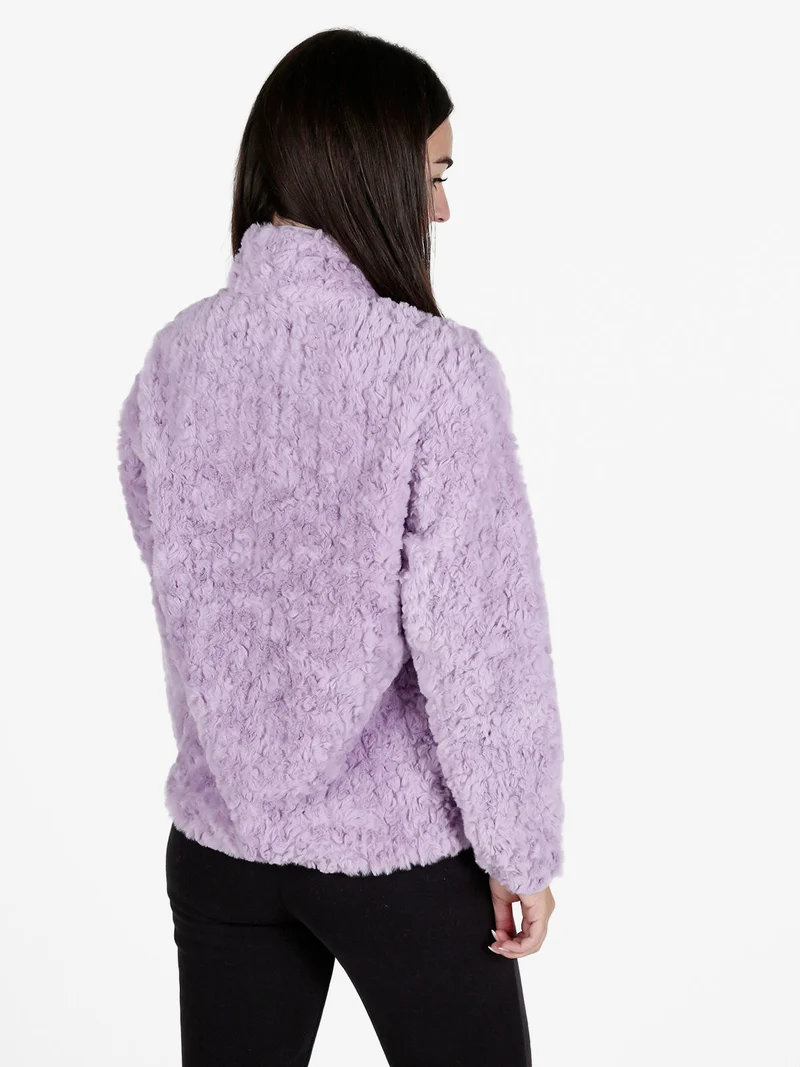 Giacca donna sportiva in ecopelo con zip - lilla