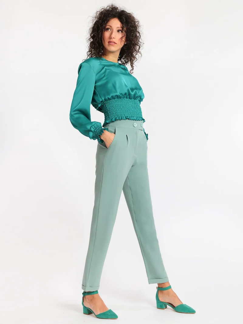 Pantaloni eleganti a palloncino con vita alta - acqua marina