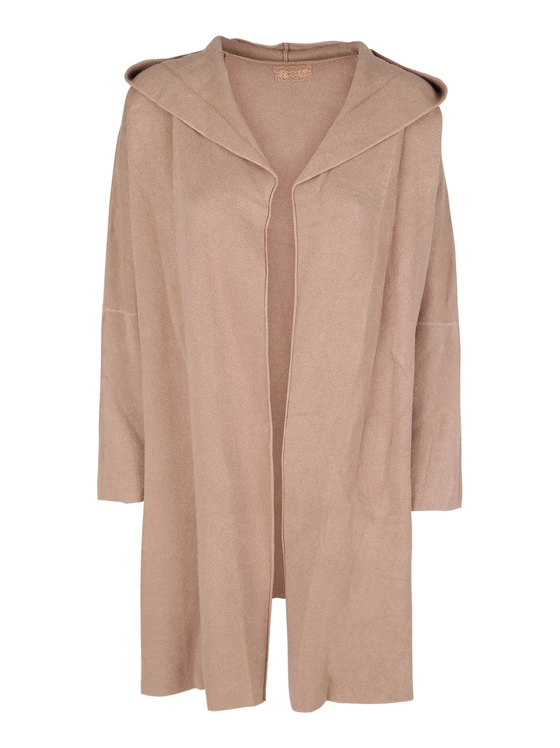 Cardigan in maglia da donna con cappuccio - tabacco