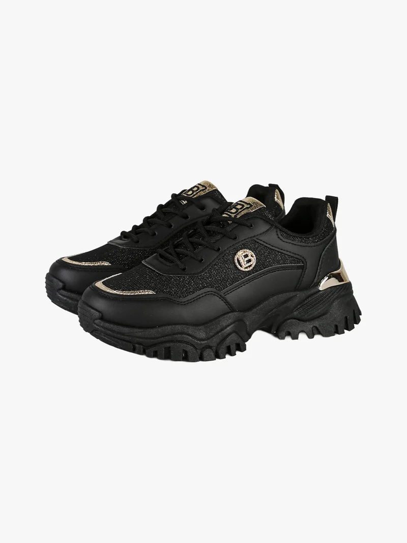 Sneakers donna sportive lurex con suola alta - nero