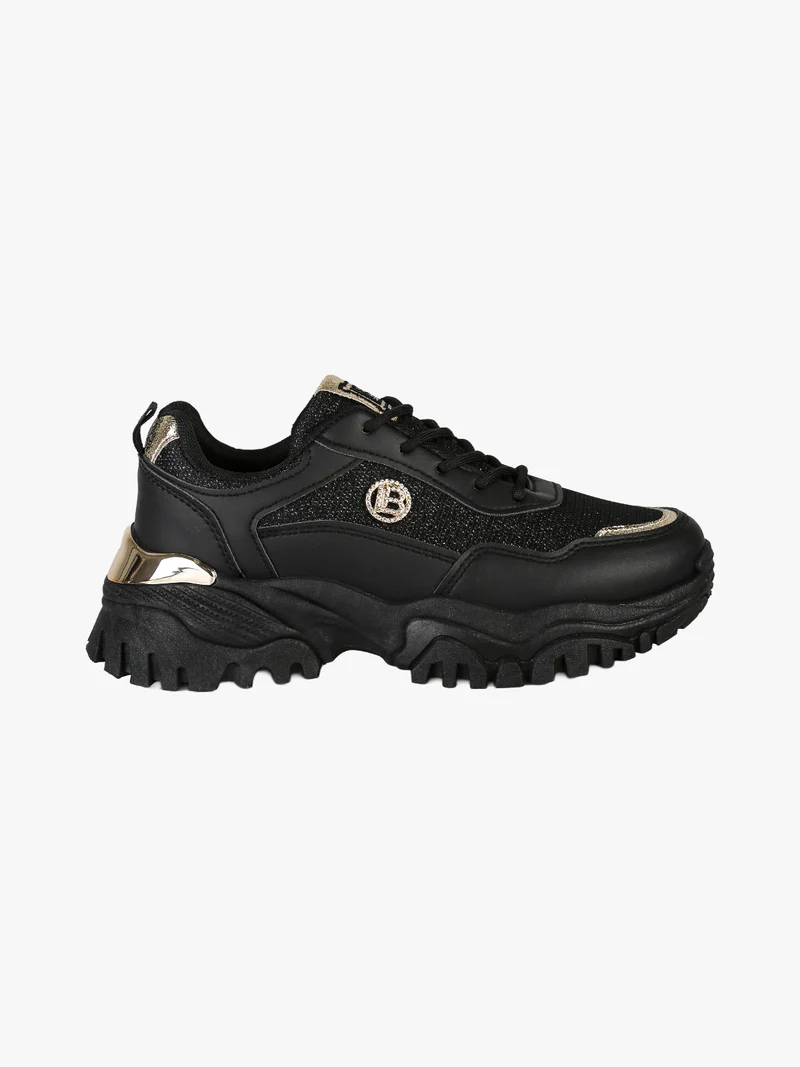 Sneakers donna sportive lurex con suola alta - nero
