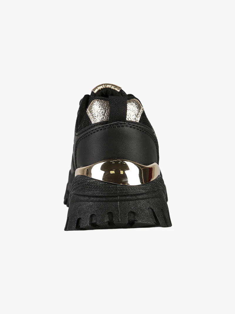 Sneakers donna sportive lurex con suola alta - nero