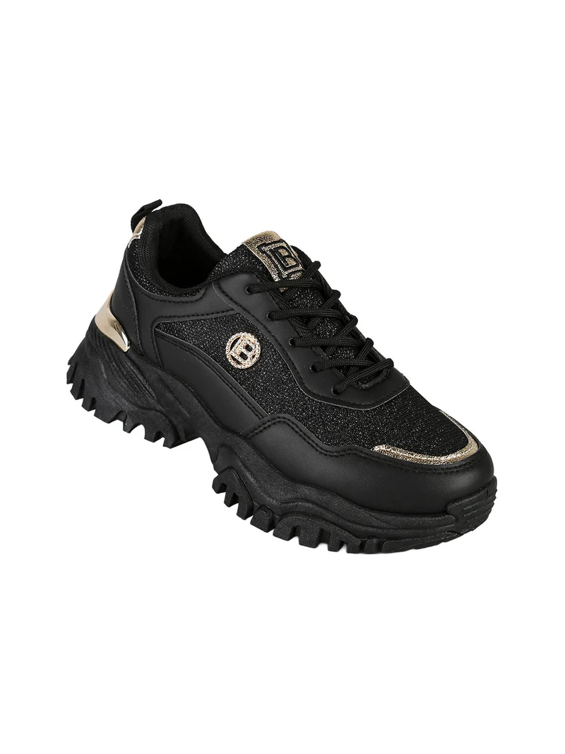 Sneakers donna sportive lurex con suola alta - nero
