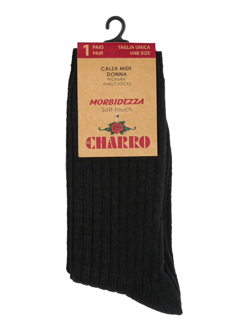 Calze midi da donna morbide a costine - nero