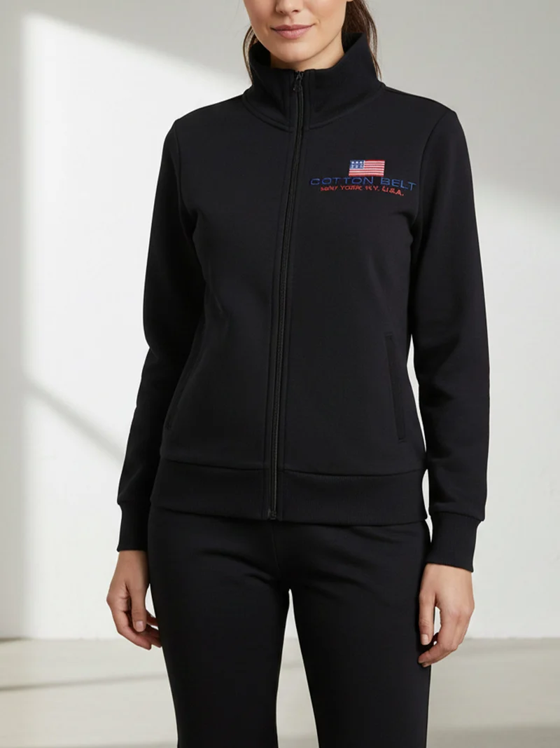 Felpa pesante da donna full zip - nero