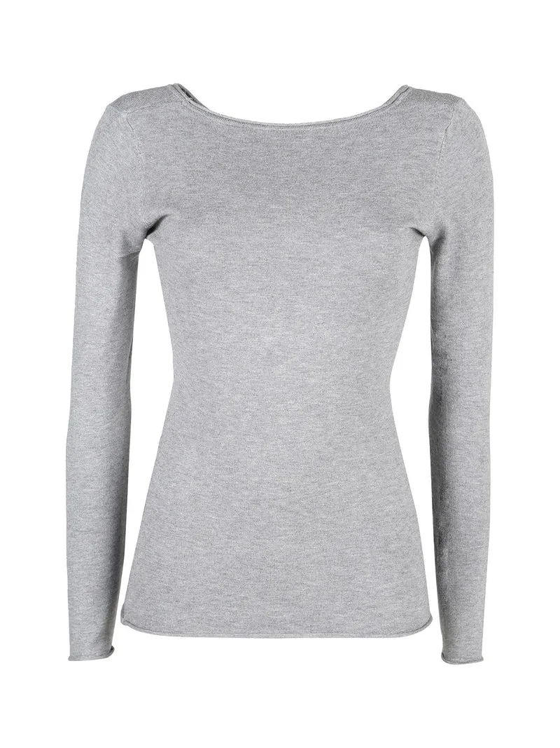 Pullover girocollo da donna in maglia - grigio scuro