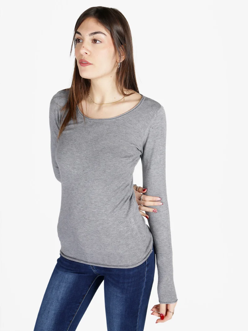 Pullover girocollo da donna in maglia - grigio scuro
