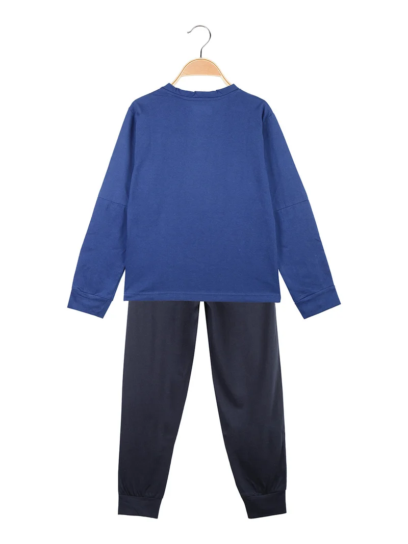 Pigiama lungo da ragazzo in misto cotone - blu