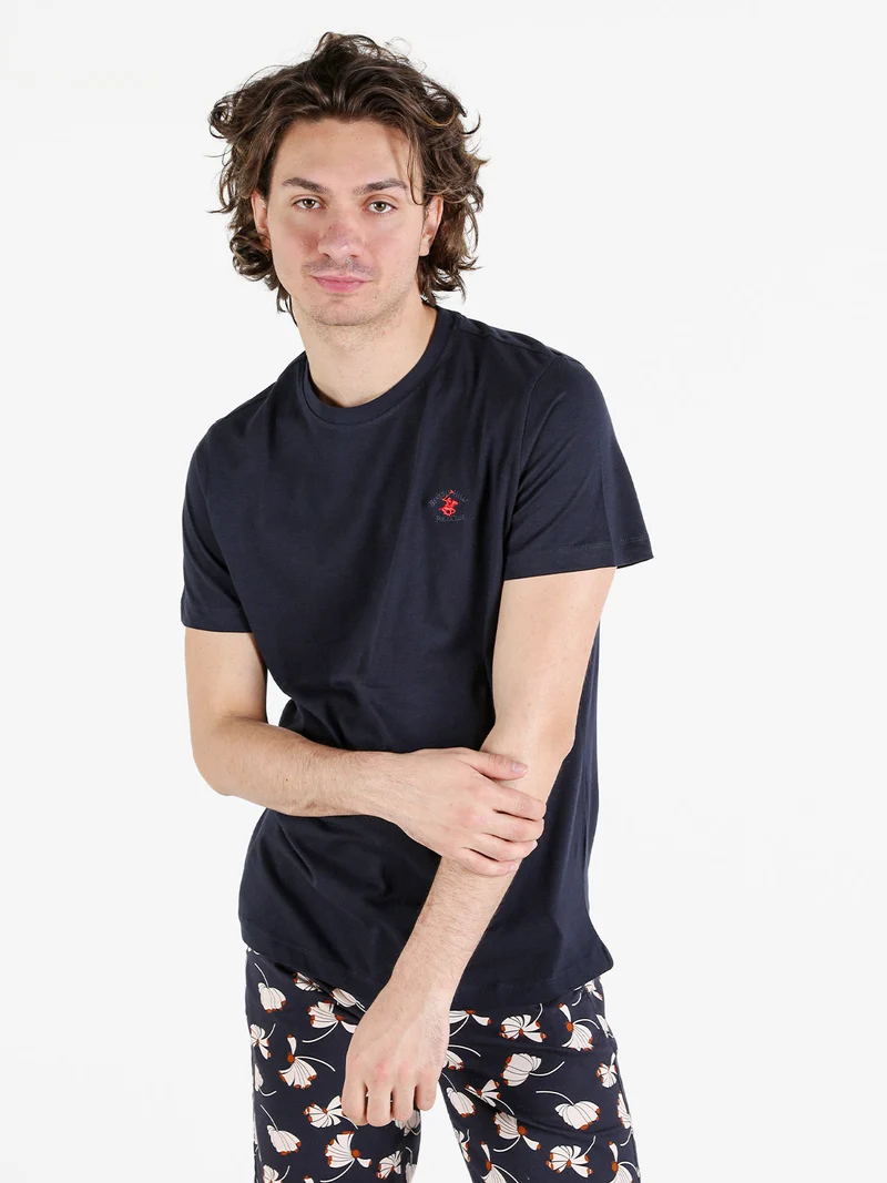 T-shirt girocollo da uomo in cotone - blu scuro