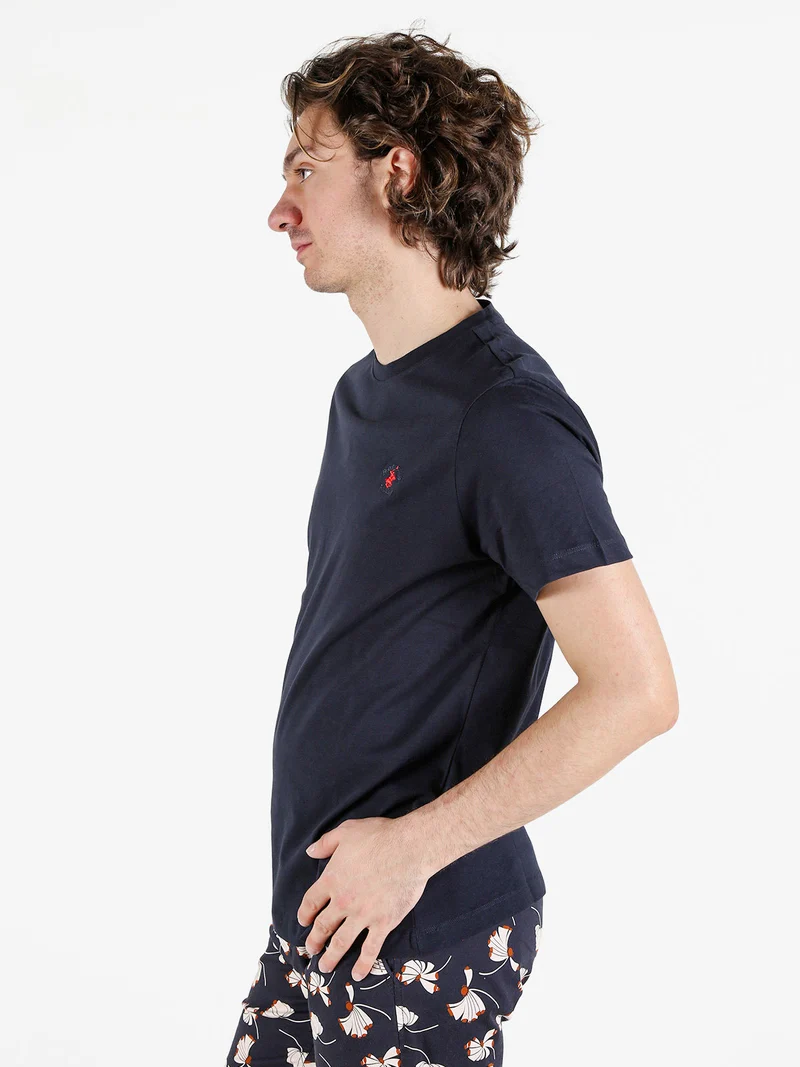T-shirt girocollo da uomo in cotone - blu scuro