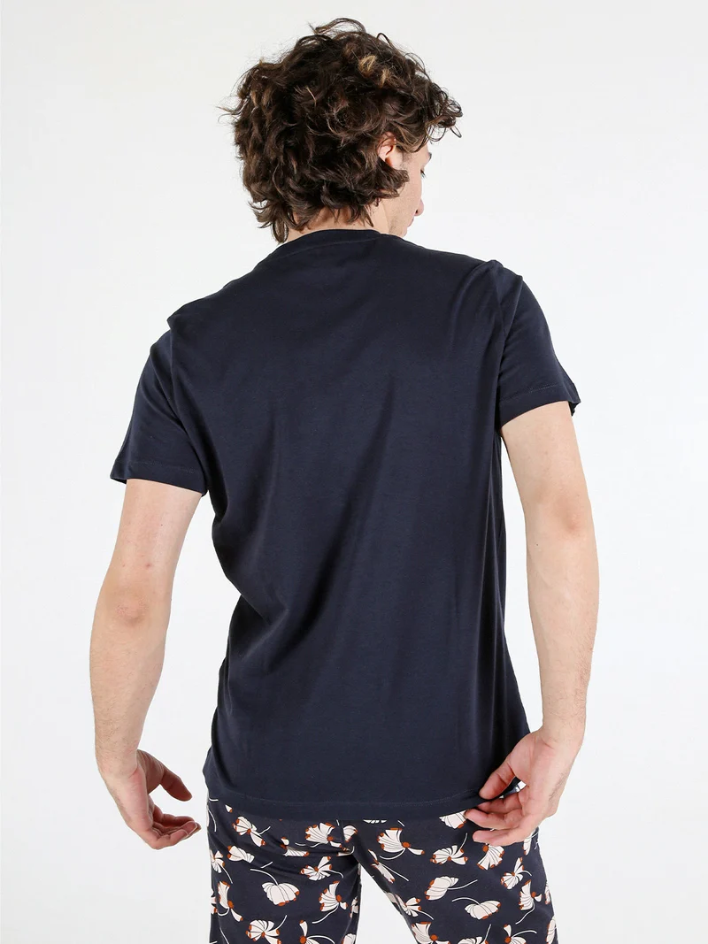 T-shirt girocollo da uomo in cotone - blu scuro