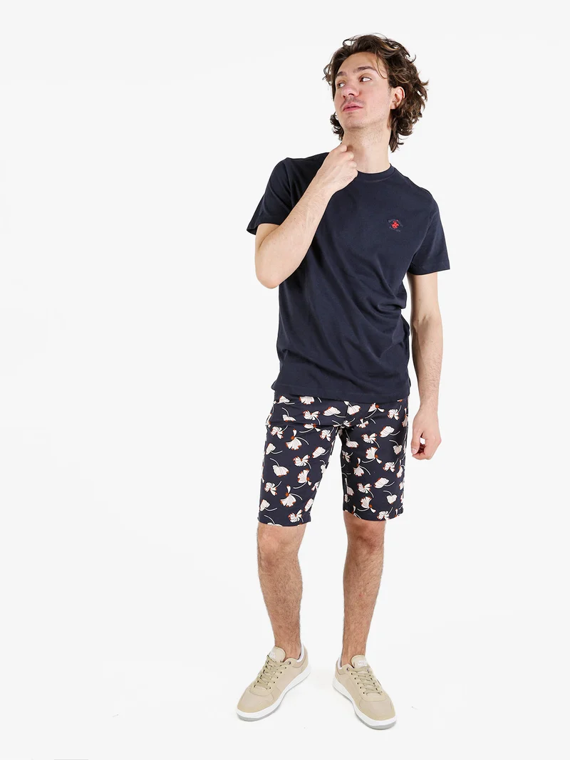 T-shirt girocollo da uomo in cotone - blu scuro