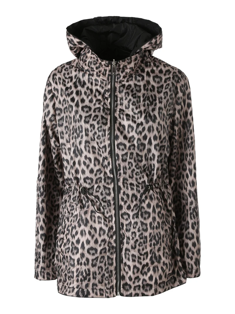 Giacca leggera da donna reversibile con cappuccio e zip - nero