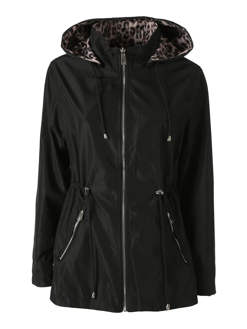 Giacca leggera da donna reversibile con cappuccio e zip - nero