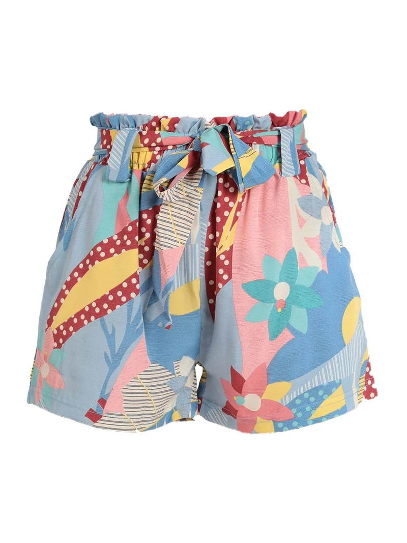 Shorts donna vita alta con stampe - azzurro