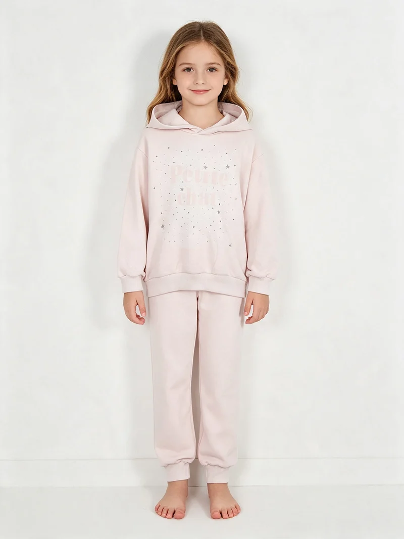 Completo tuta 2 pezzi da bambina con cappuccio - beige