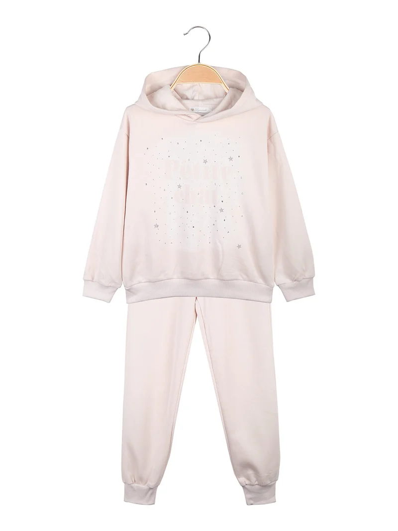 Completo tuta 2 pezzi da bambina con cappuccio - beige