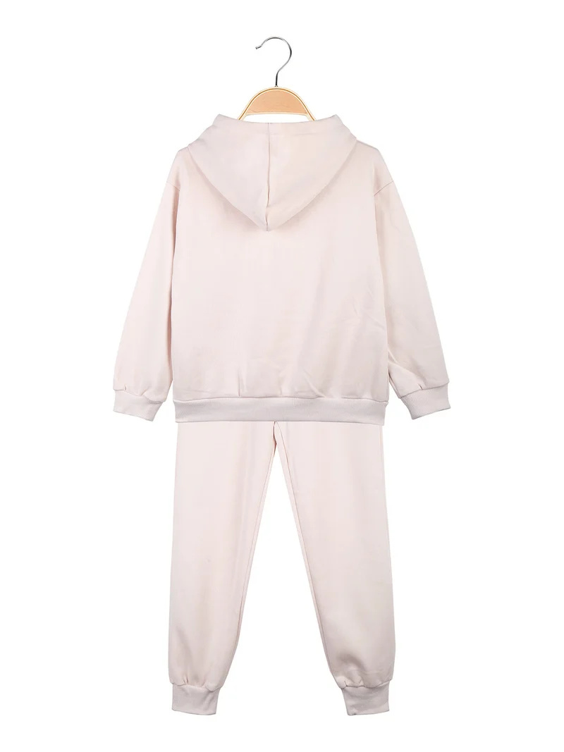 Completo tuta 2 pezzi da bambina con cappuccio - beige