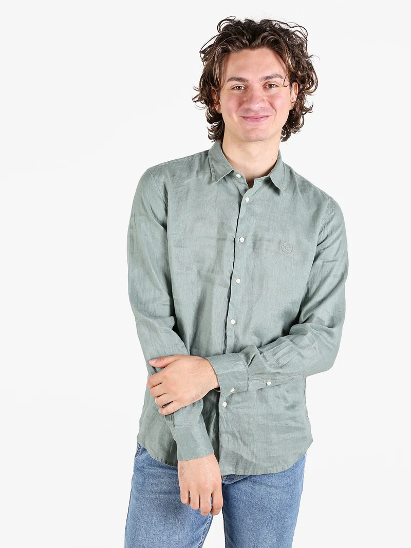 Camicia in lino da uomo a maniche lunghe - militare