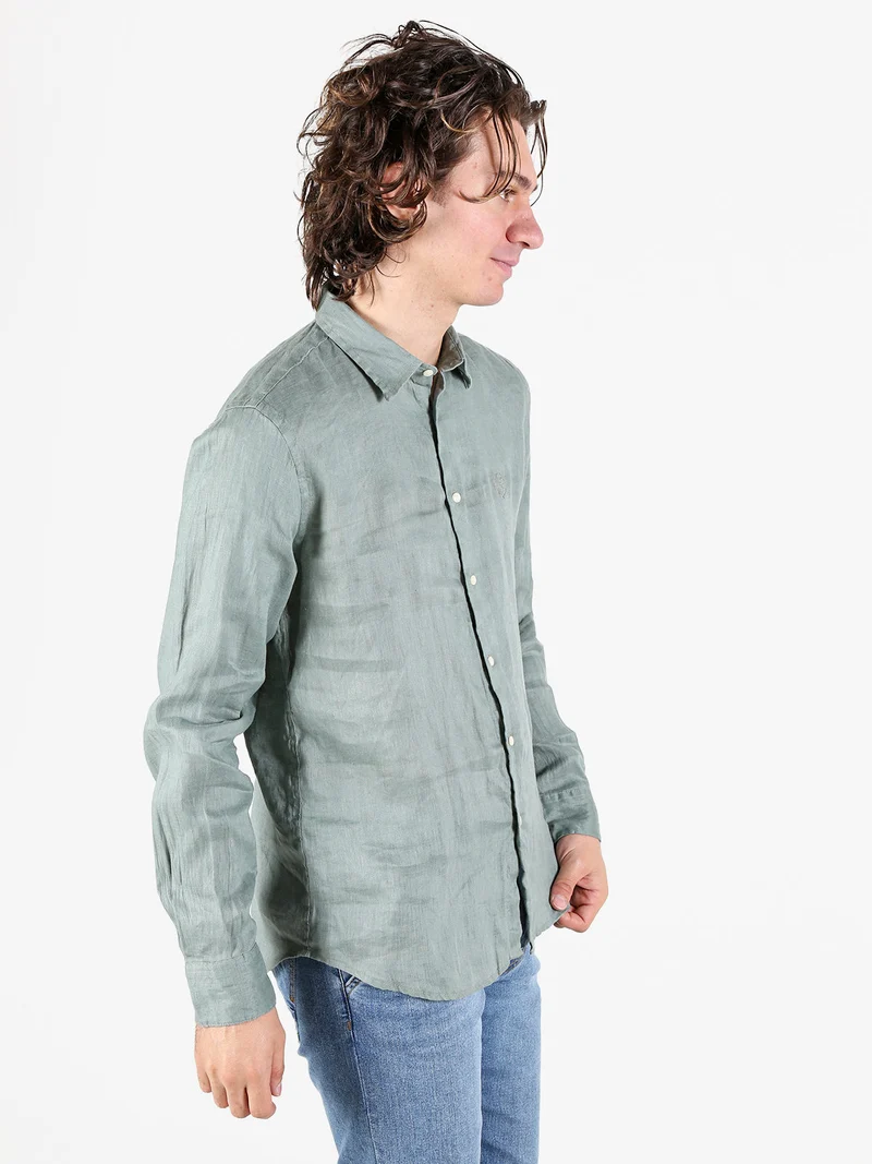 Camicia in lino da uomo a maniche lunghe - militare
