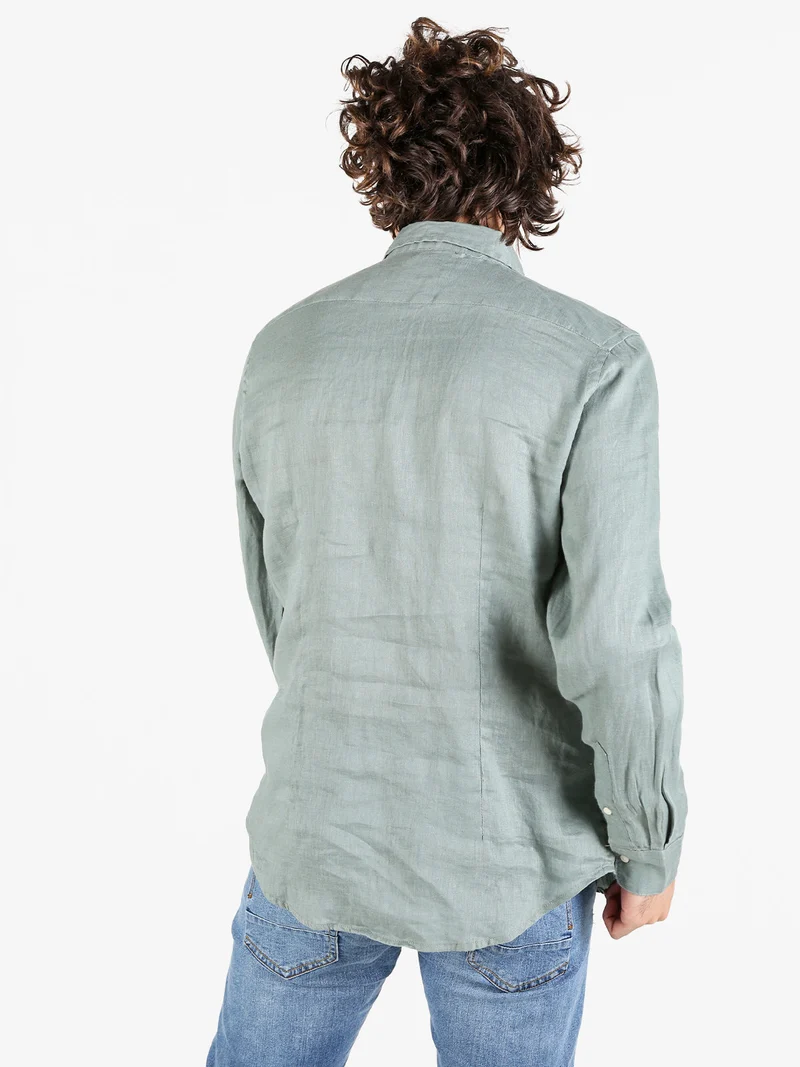 Camicia in lino da uomo a maniche lunghe - militare