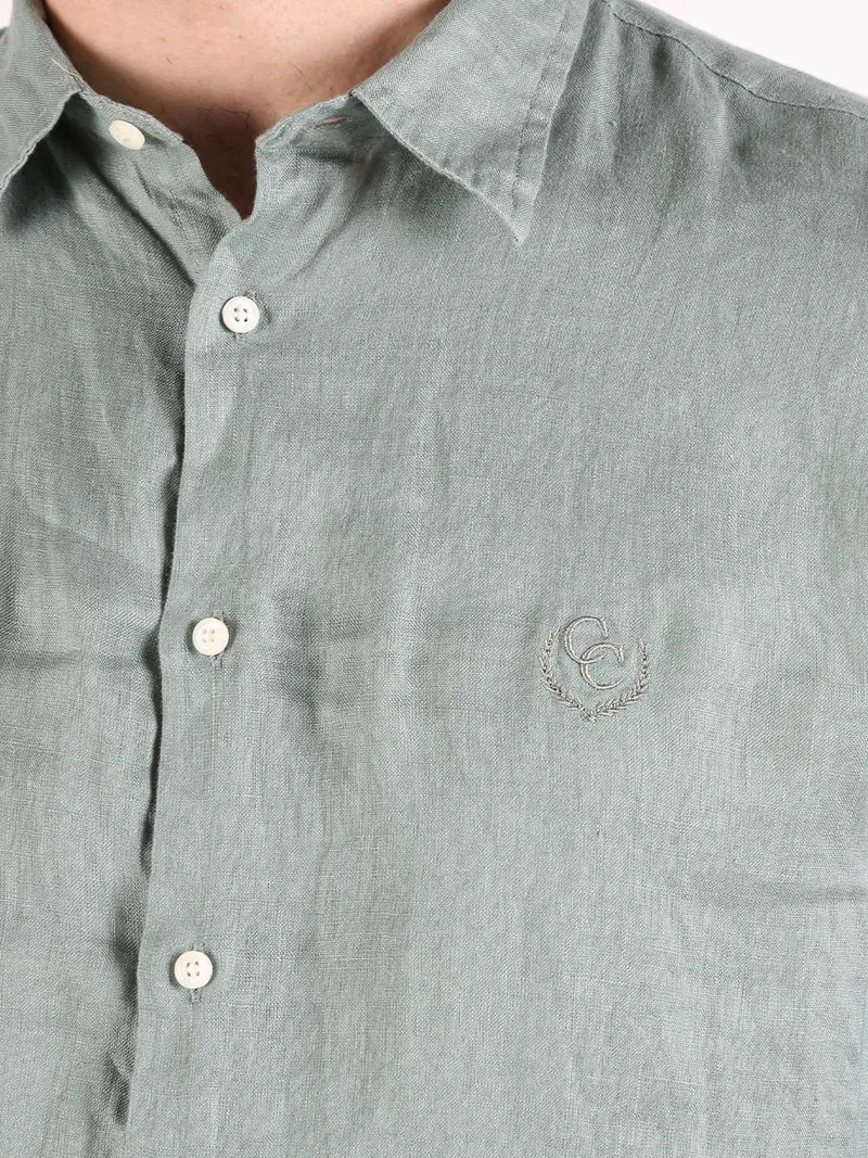 Camicia in lino da uomo a maniche lunghe - militare