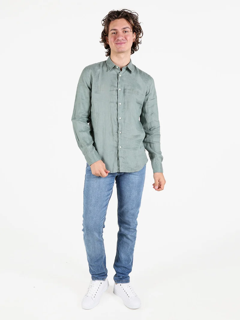 Camicia in lino da uomo a maniche lunghe - militare