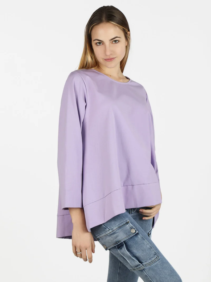 Blusa donna oversize a maniche lunghe - lilla
