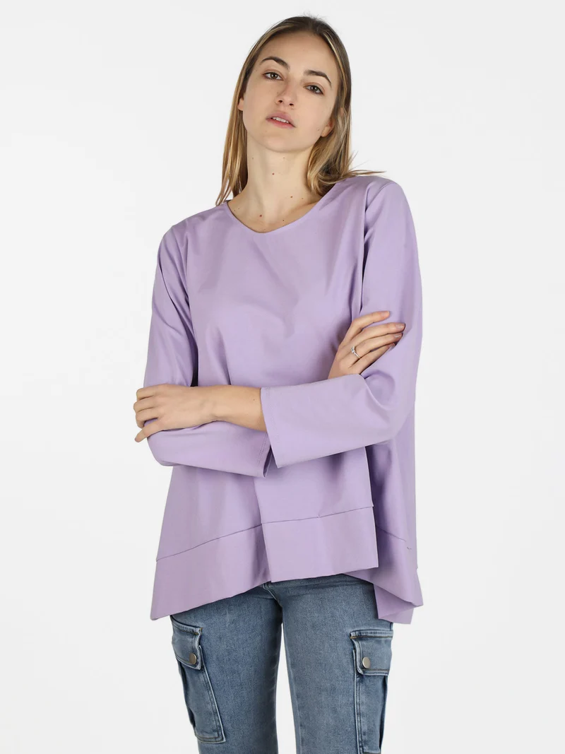 Blusa donna oversize a maniche lunghe - lilla